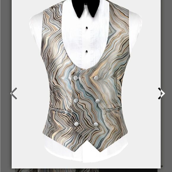 Gentlemens guru  abstract print gold and champagne tuxedo jacket and vest - Picture 2 of 16